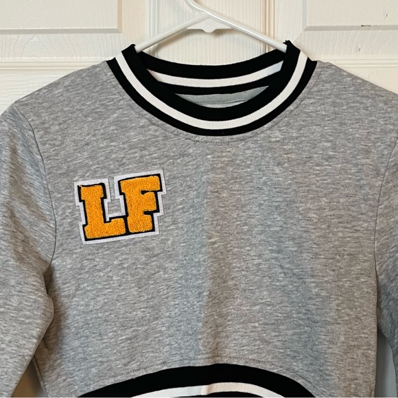 NWT LF the Brand Gray Yellow Varsity Patch Letter LF Cropped Sweatshirt Small - Picture 3 of 9